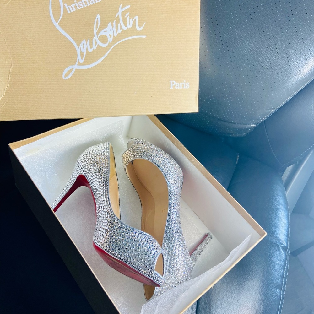 💯 AUTHENTIC CHRISTIAN LOUBOUTIN LADY CLAUDE SHOES STRASS 100 mm size 37.5